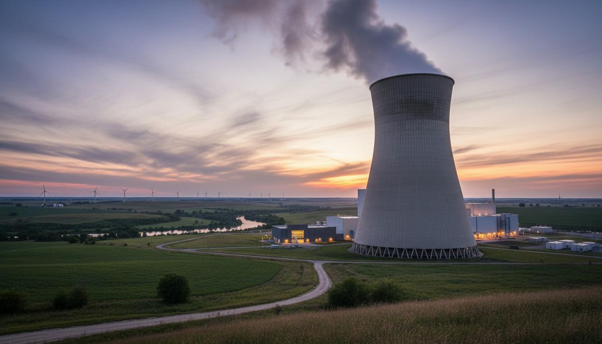 NextEra получит от властей США $1,9 млрд на перезапуск АЭС в Айове Охладительная башня атомной электростанции Дуэйн Арнольд на фоне вечернего неба в сельской местности штата Айова.